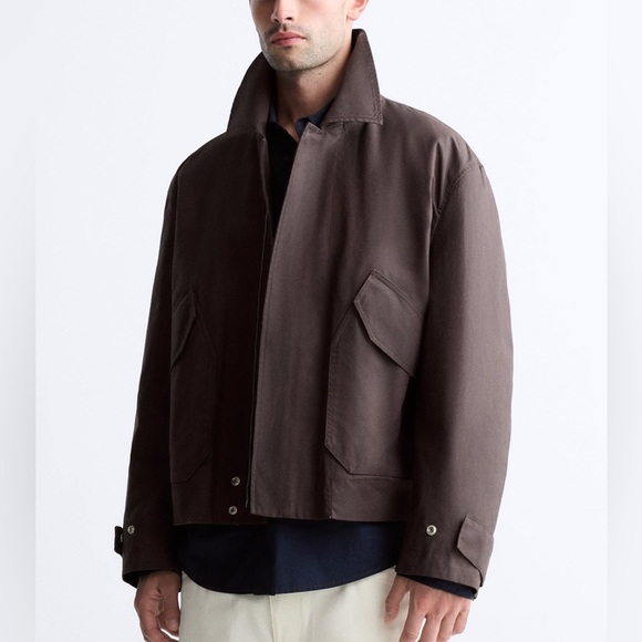 Zara Men’s Waxed Finish Padded Bomber Jacket - Size L - Picture 3 of 14